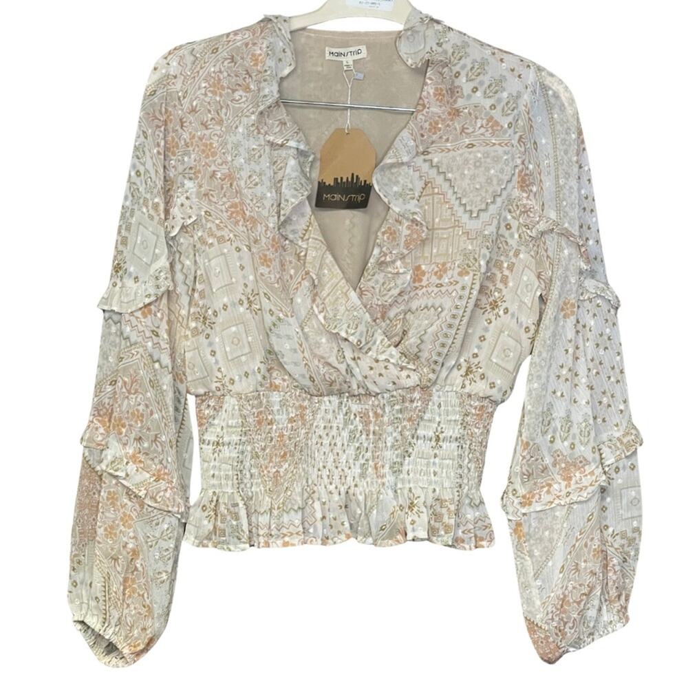 Mainstrip long sleeve top feminine ruffles figure flattering bohemian size L